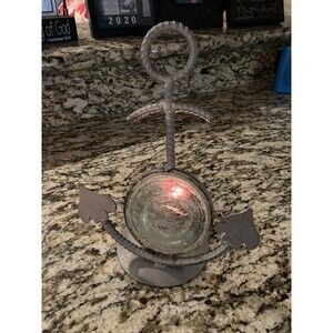 Nautical Candle Holder Beach Coastal Anchor Fish Seaside Rope Metal Cabincore